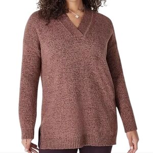 J. Jill Rust V-Neck Side Slits Cotton Blend Sweater Size L